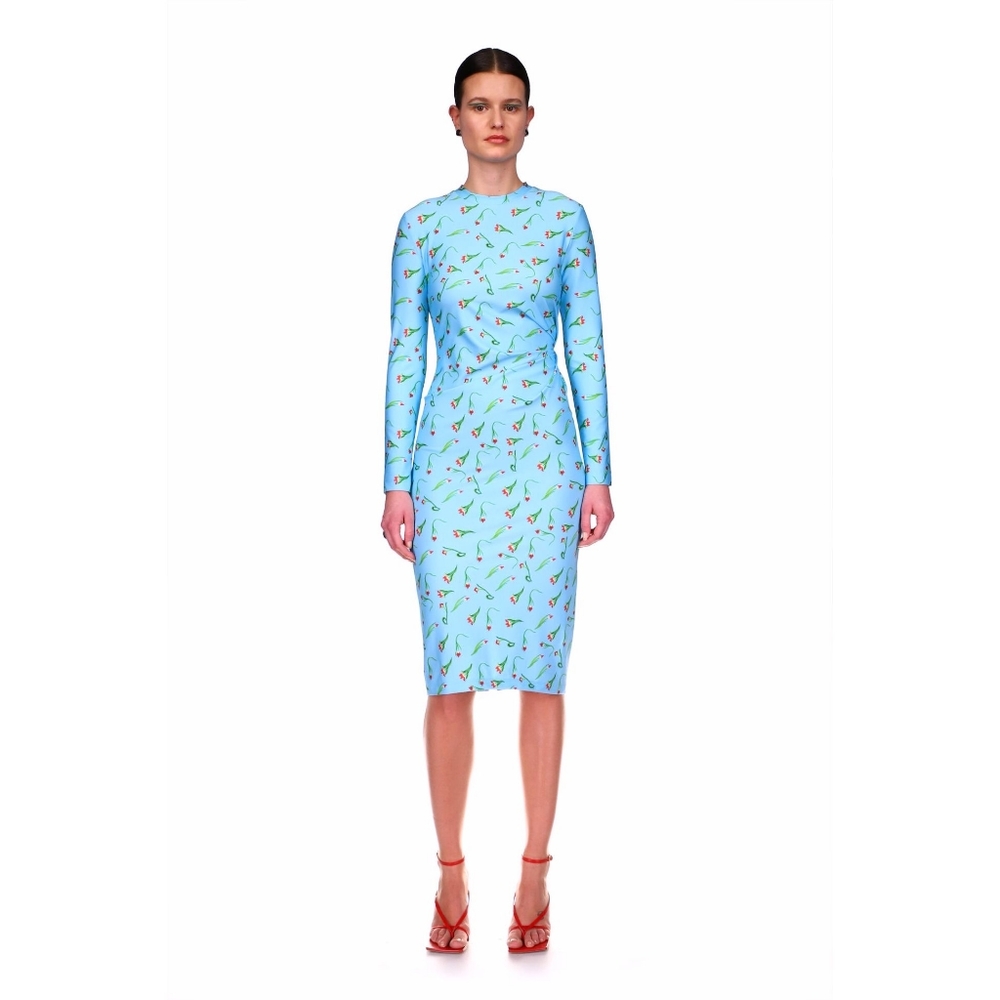 Jonathan Cohen Dancing Tulips with Side Twist Midi Body Contour Dress